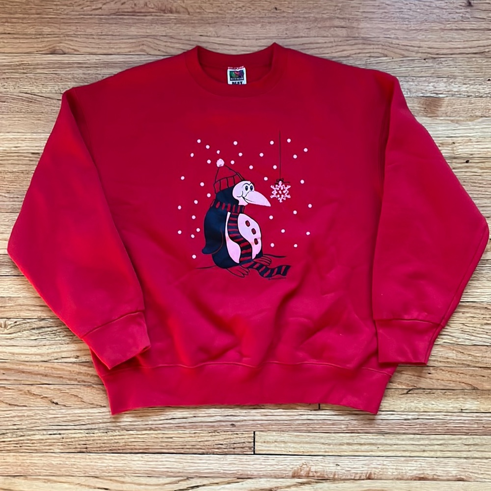 Vintage Penguin Christmas Crewneck / XL / 90s